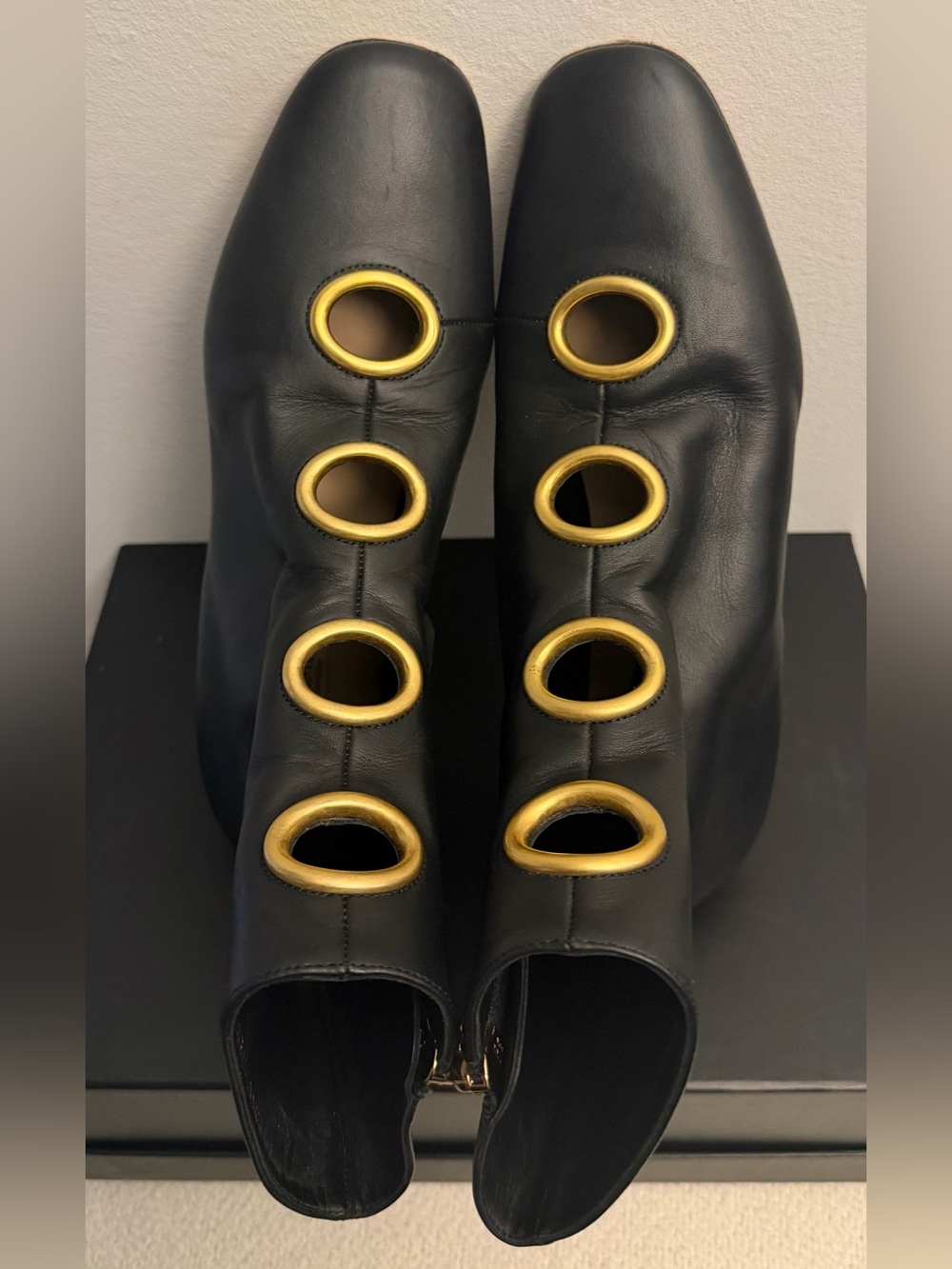 Valentino Garavani Black Leather Eyelet Ankle Boots